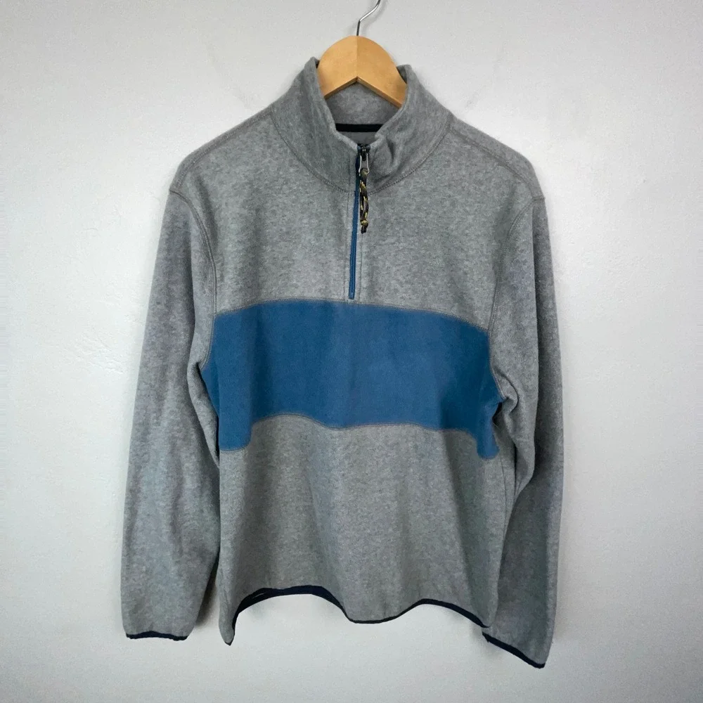 Gap Pullover Men Large Gray Blue Colorblock Fleece Quarter Zip Sweater Preppy